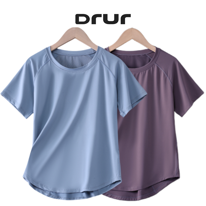 Summer Gym Clothing - DRUR المرأة تي شيرت رياضي كم