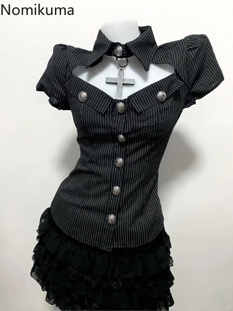 Summer Clothing Y2K - طقم قطعتين نسائي بتصميم قوطي، بلوزات