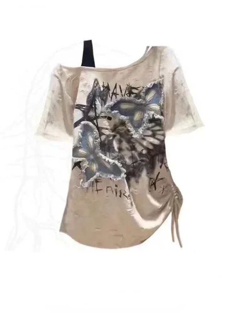 Summer Grunge Clothing - هوتشو خمر الجرافيك تي شيرت المرأة