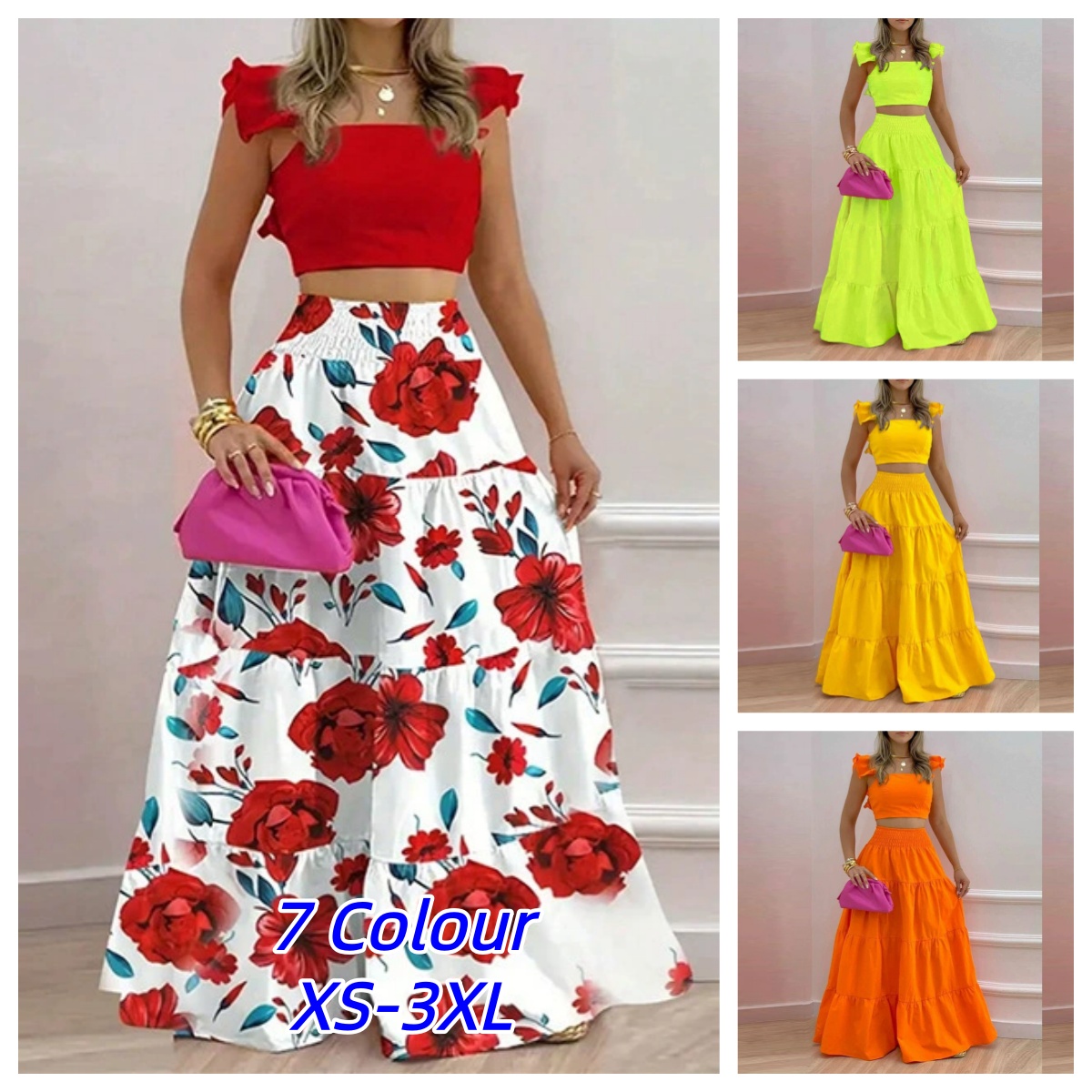Summer Clothing Y2K - طقم تنورة Y2K من قطعتين، ملابس