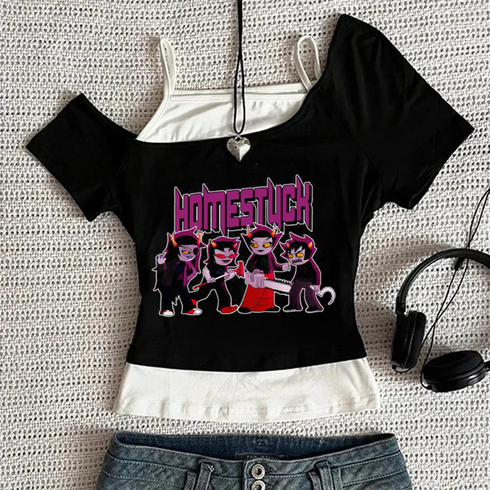 Summer Grunge Clothing - قميص هومستاك قصير الطول للمراهقين بتصميم