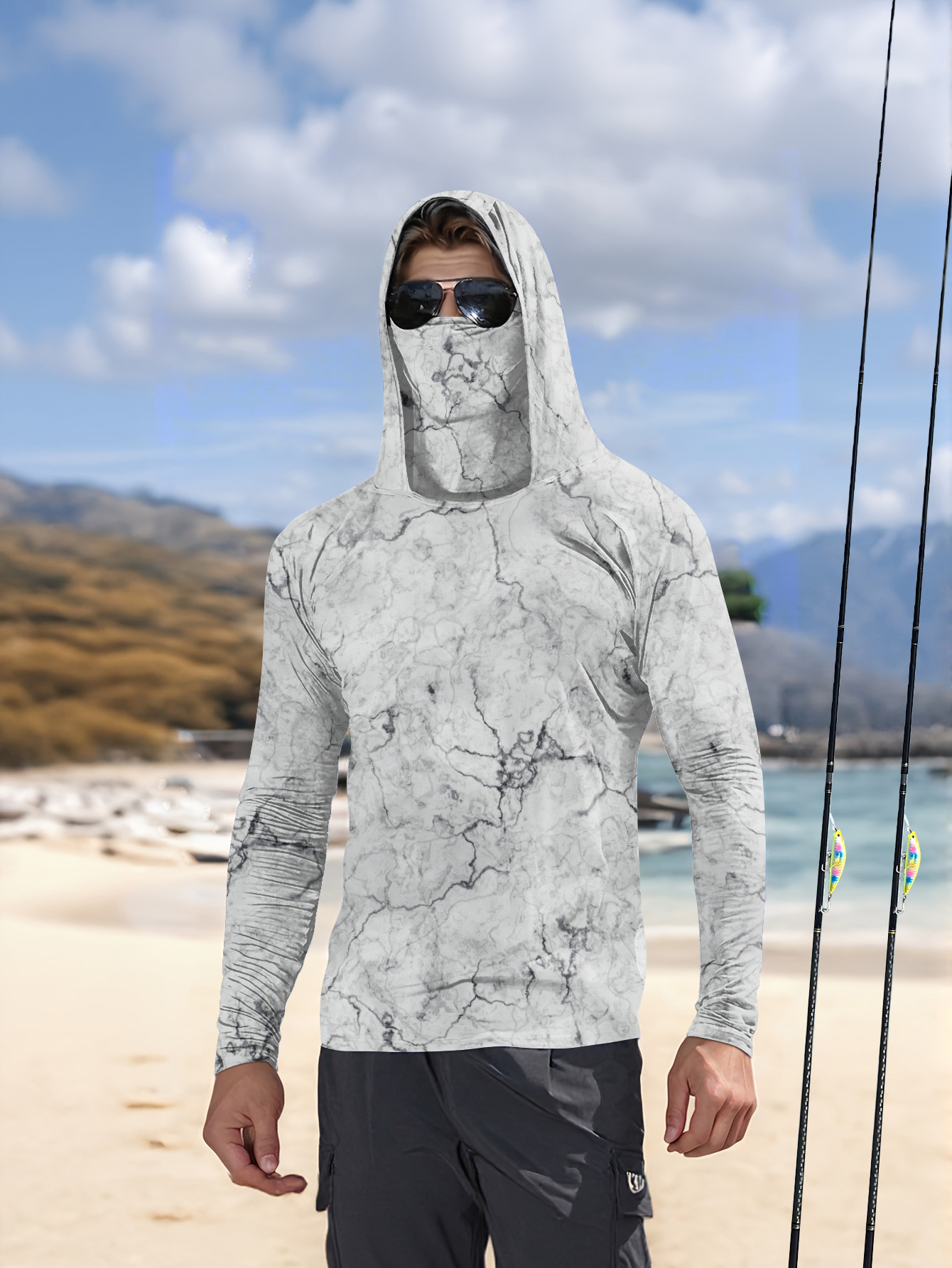 Summer Clothing Mens - قميص صيد رجالي بغطاء للرأس بأكمام