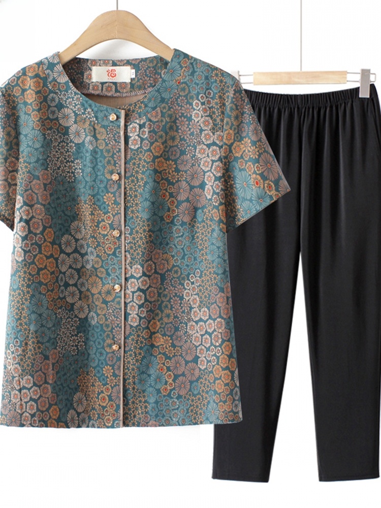 Summer Clothing For Women Over 60 - طقم قطعتين بأكمام قصيرة على طراز