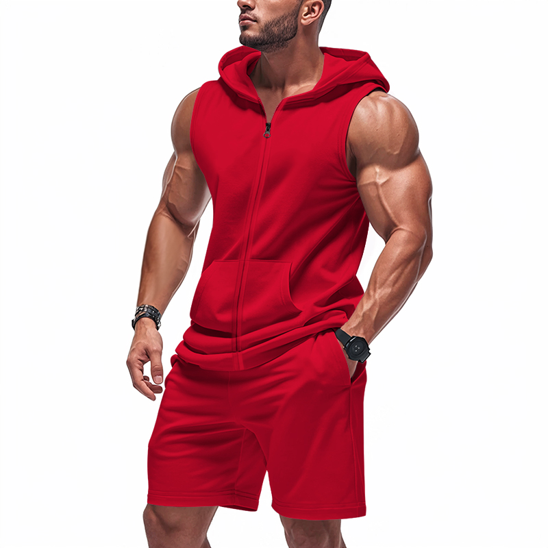 Summer Gym Clothing - طقم رجالي من قطعتين: هودي بدون