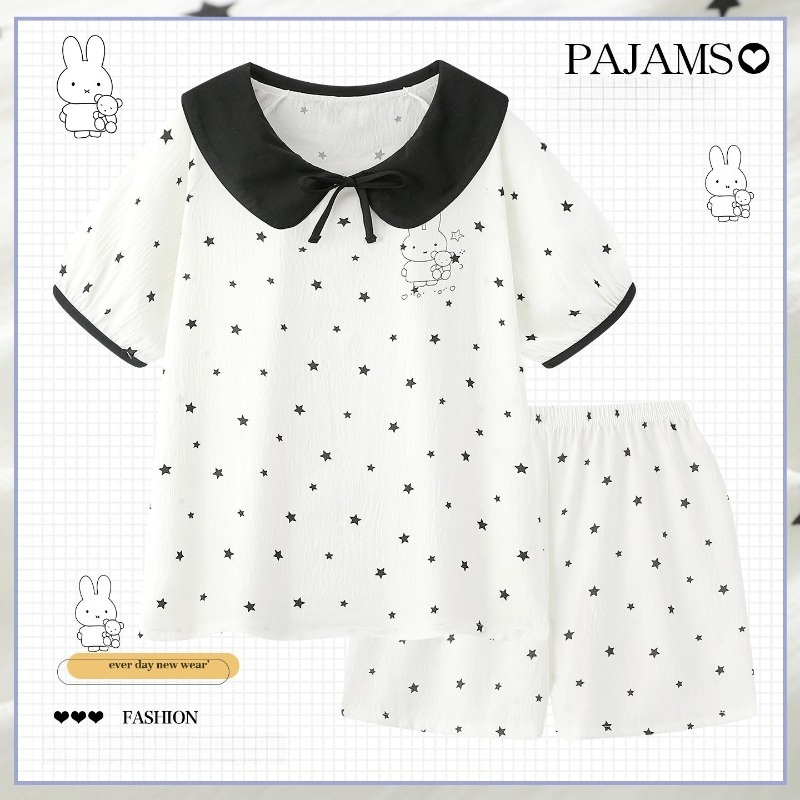 Summer Away Clothing - طقم بيجامة نسائية صيفية بأكمام قصيرة