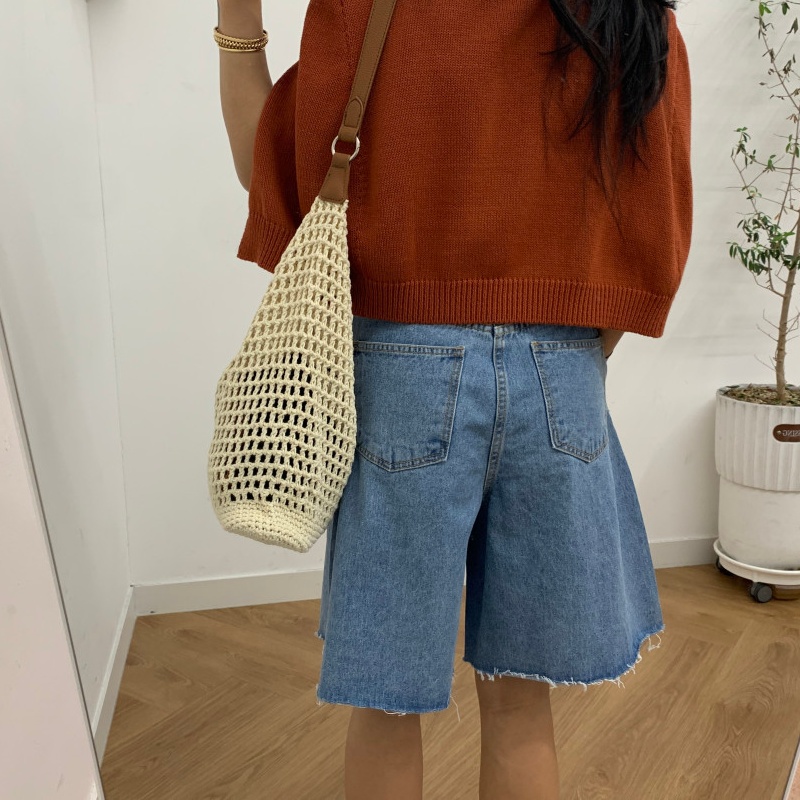 بنطلون جينز نسائي قصير مطوي وف - مراجعة Summer Clothing Y2K وسعره