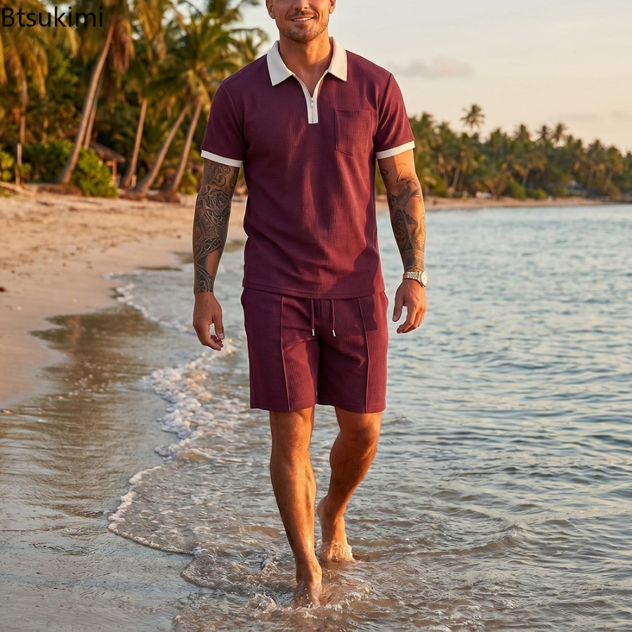 طقم رجالي صيفي كاجوال بياقة وا - مراجعة Summer Clothing Vacation وسعره