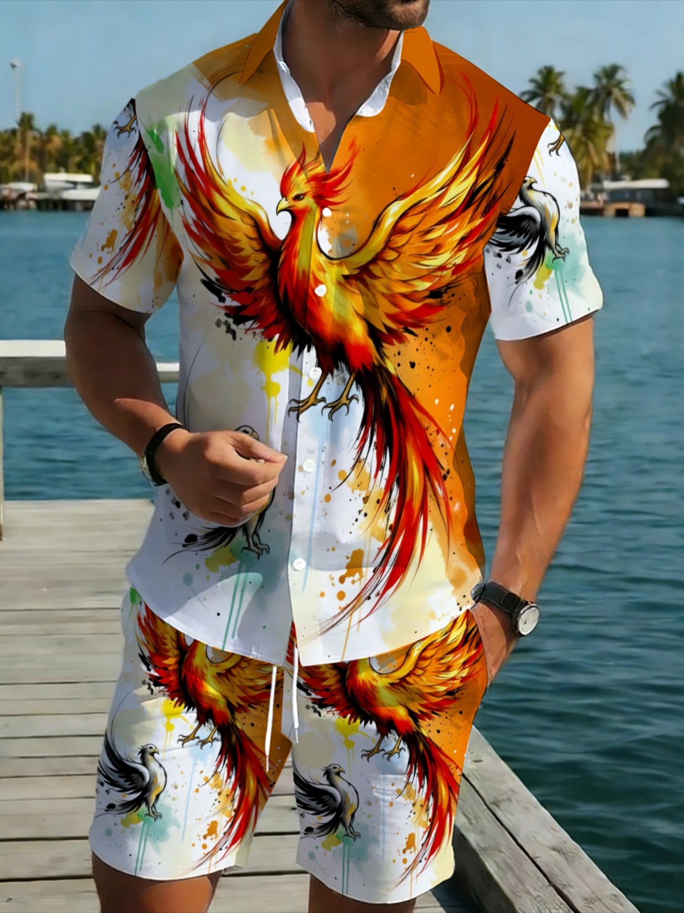 طقم رجالي بنمط طائر الفينيق ال - مراجعة Summer Clothing Vacation وسعره