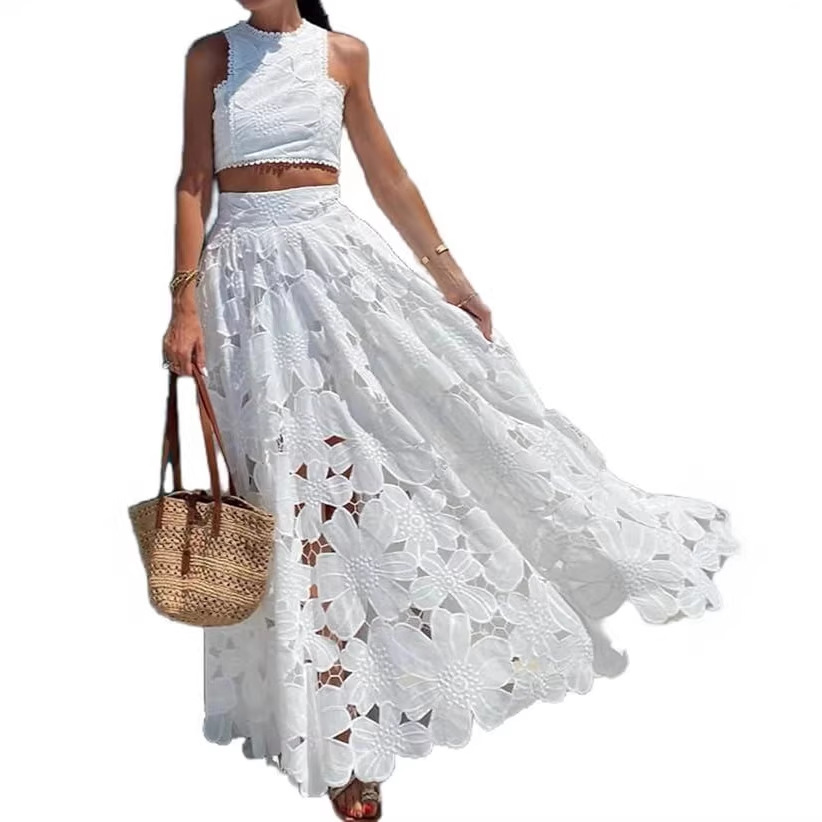 طقم نسائي من قطعتين أبيض اللون - مراجعة Summer Clothing Vacation وسعره
